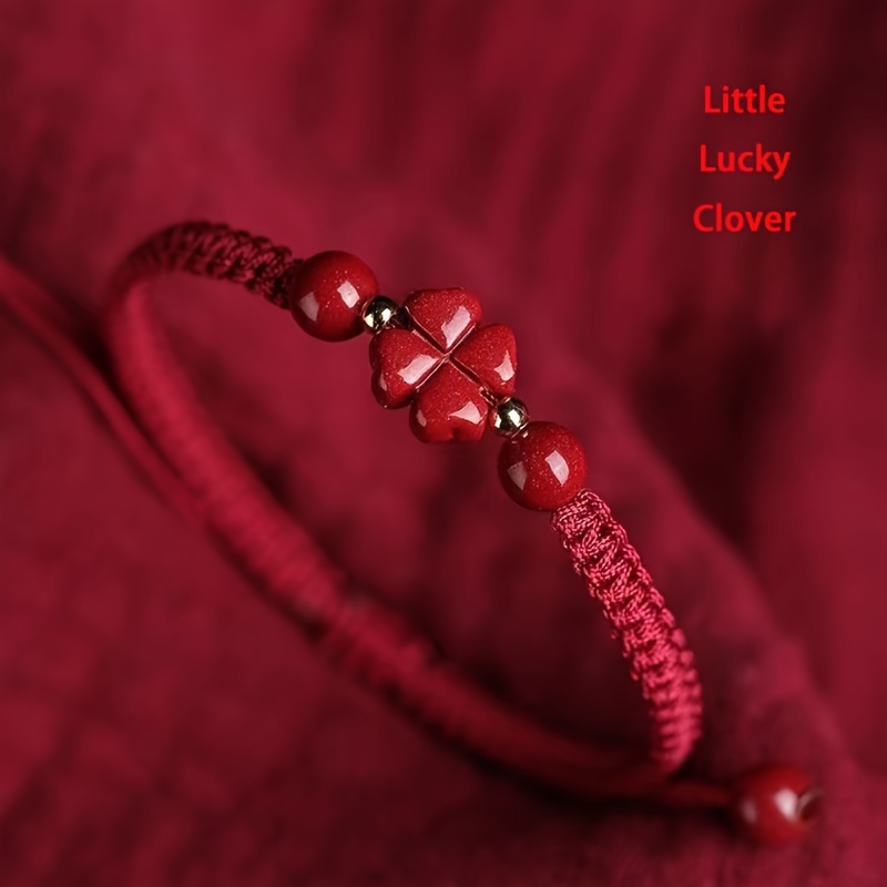 Red Clover Flower - Pulsera trenzada de cordón rojo de